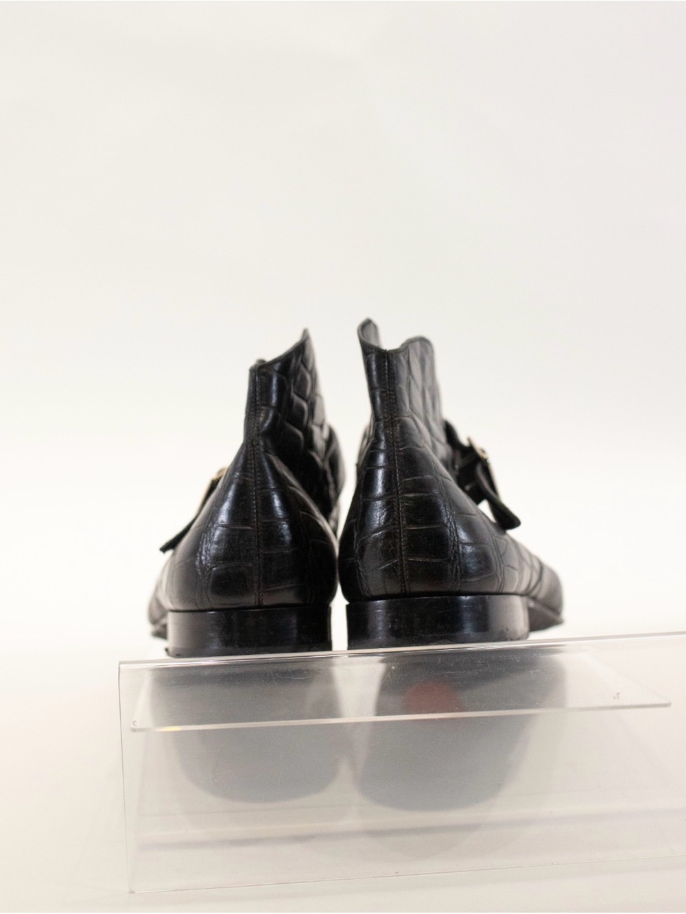 Saint Laurent Men’s Black Croc-Embossed Leather Boots - Picture 5 of 5